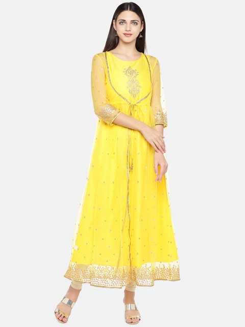 

Globus Women Yellow Embroidered Straight Kurta