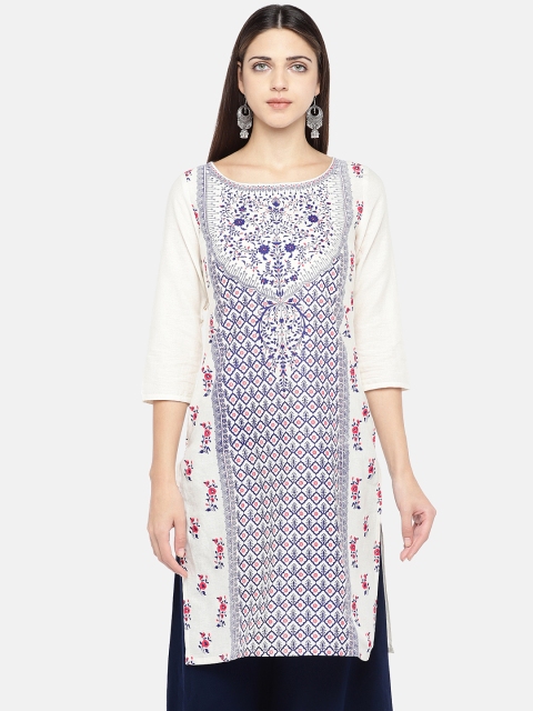 

Globus Women White Printed Straight Kurta