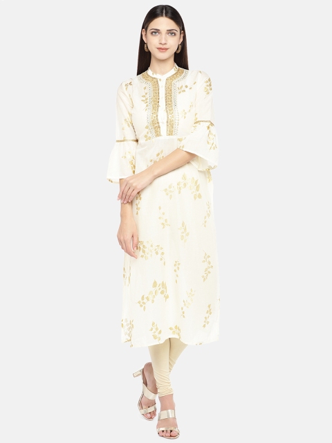 

Globus Women Cream-Coloured Printed Straight Kurta