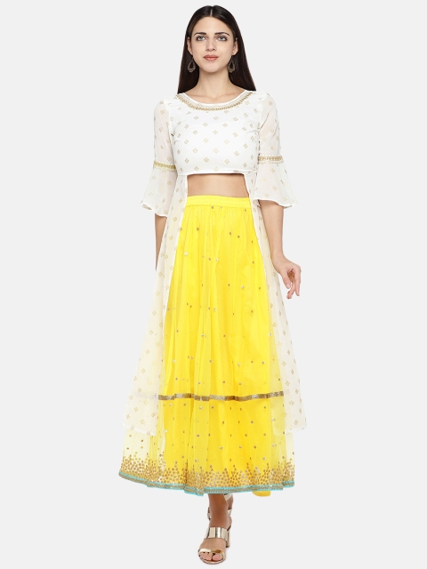 

Globus Women White & Gold-Toned Printed Fusion Kurta