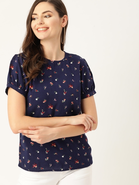 

DressBerry Women Navy Blue Floral Print Top