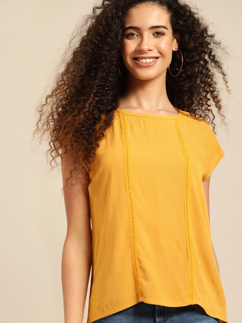 

DressBerry Women Mustard Yellow Solid Top