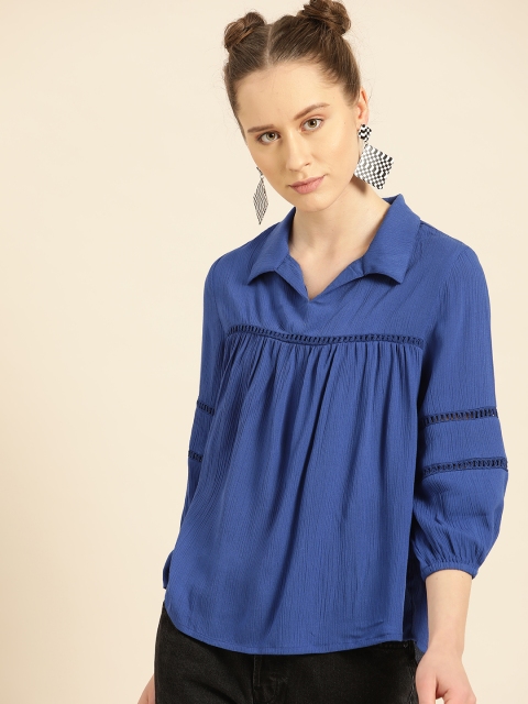

DressBerry Women Blue Solid Shirt Style Top