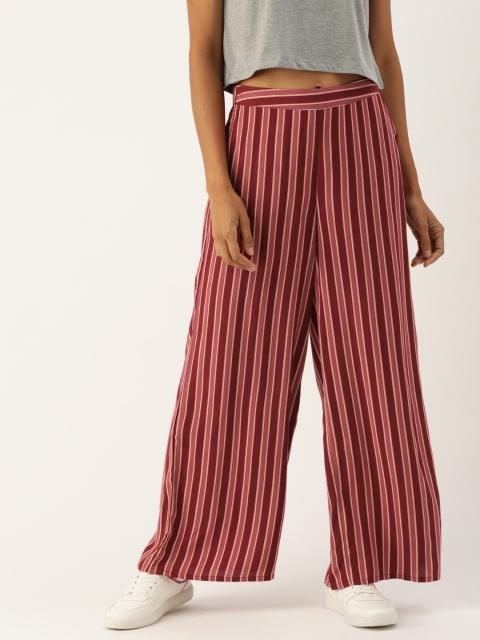 

DressBerry Women Maroon & Pink Regular Fit Striped Parallel Trousers