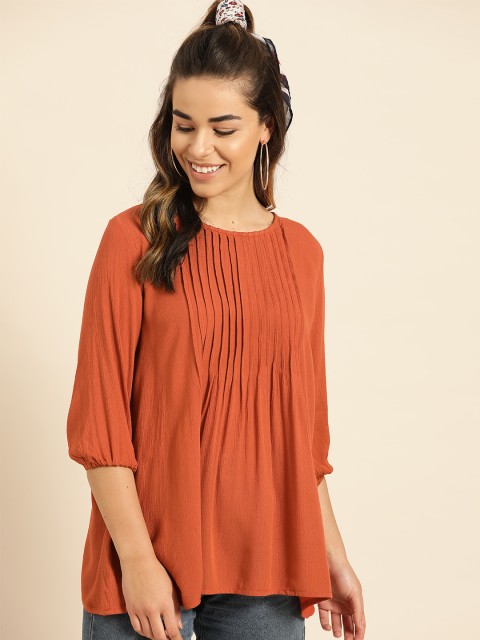 

DressBerry Women Rust Orange Solid A-Line Top