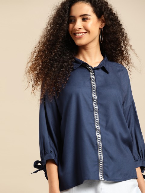 

DressBerry Women Navy Blue Regular Fit Solid Casual Shirt