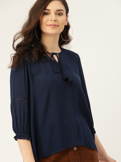 

DressBerry Women Navy Blue Solid Top