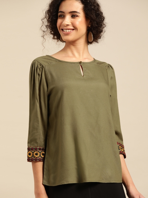 

DressBerry Women Olive Green Solid Top