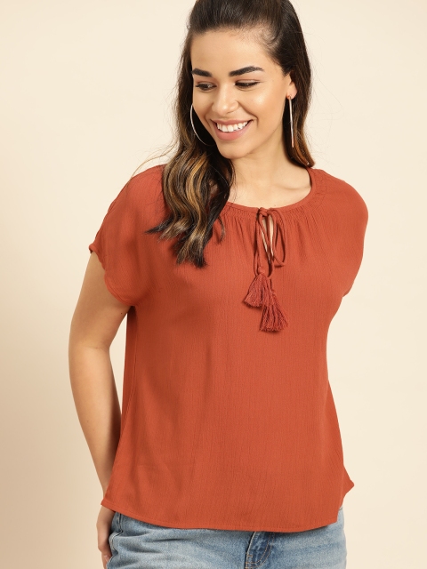 

DressBerry Women Rust Orange Solid Top