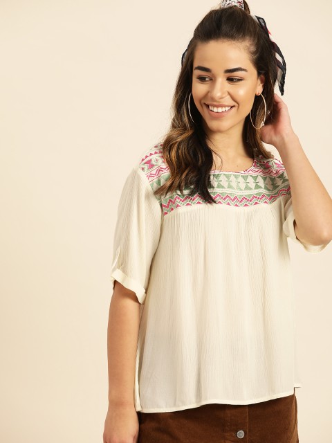 

DressBerry Women Cream-Coloured Solid Top