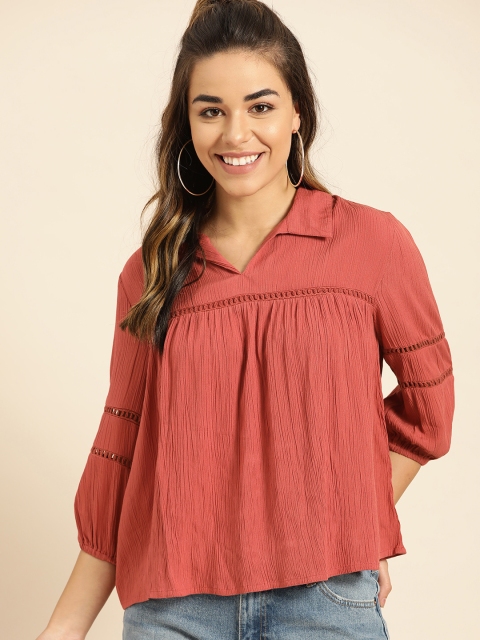 

DressBerry Women Rust Orange Solid A-Line Top