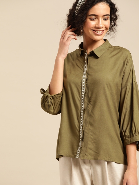 

DressBerry Women Olive Green Regular Fit Solid Casual Shirt
