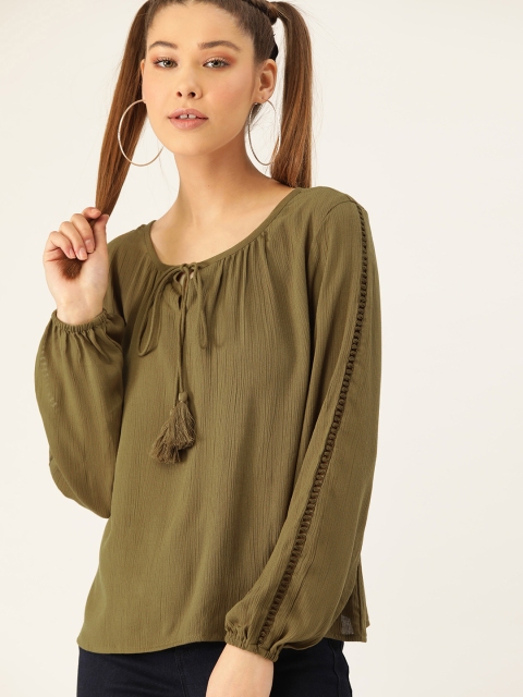 

DressBerry Women Olive Green Solid Top