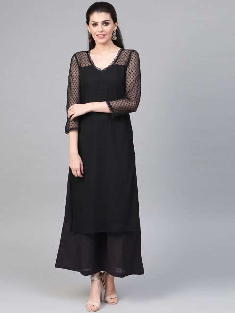 

SIRIKIT Women Black Woven Design Straight Kurta