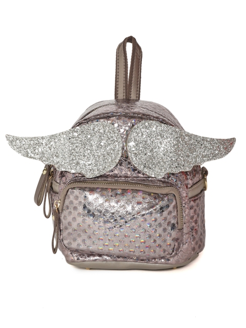 

Kids On Board Girls Silver-Toned & Mauve Iridescent Effect Backpack with Applique Detail