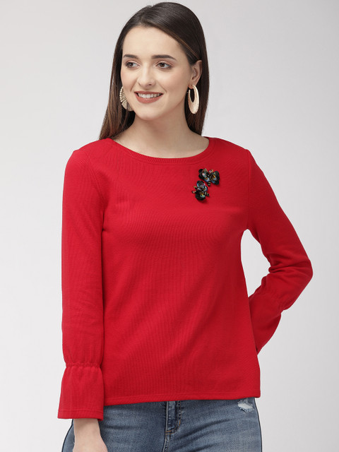 

Springfield Women Red Solid Sweatshirt with Appliqes
