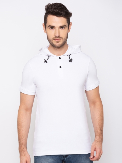 

Kenneth Cole Men White Solid Hood T-shirt