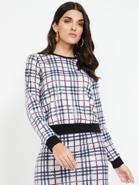 

Ginger by Lifestyle Women Off-White & Navy Blue Checked Top