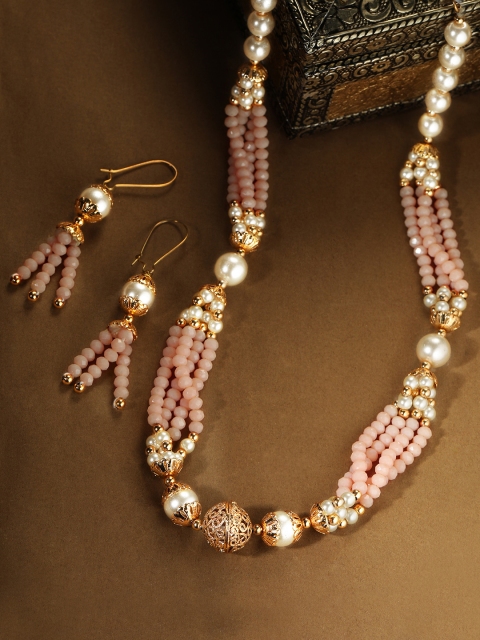 

Rubans White & Beige Pearl & Stone Beaded Gold-Plated Jewellery Set