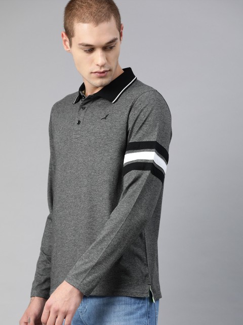 

American Crew Men Charcoal Grey Solid Polo Collar T-shirt