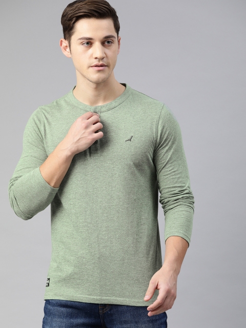 

American Crew Men Green Solid Henley Neck T-shirt