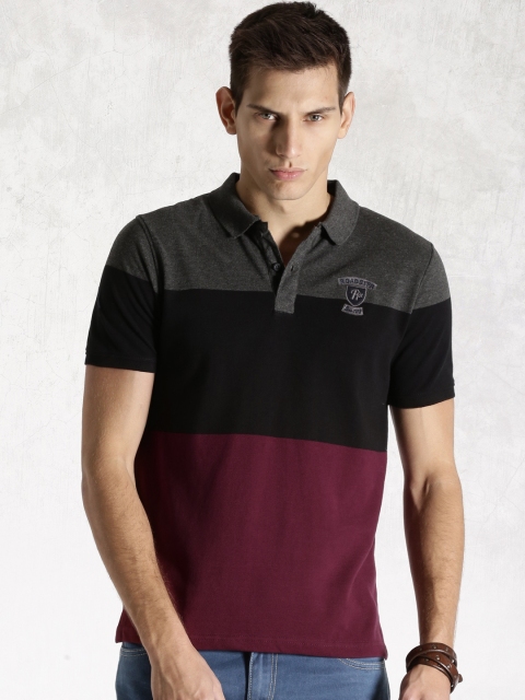 

Roadster Maroon & Black Colourblock Polo T-shirt