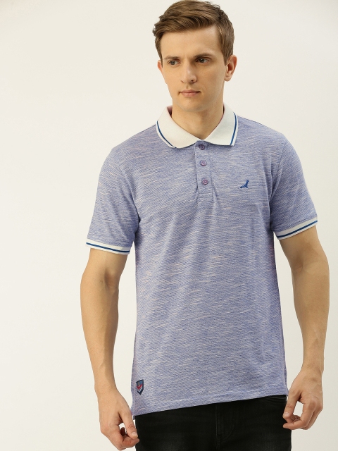 

American Crew Men Blue Melange Polo Collar T-shirt