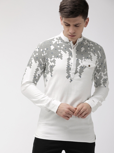 

The Indian Garage Co Men White & Black Printed Straight Kurta