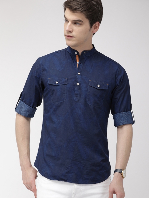 

The Indian Garage Co Men Navy Blue Printed Straight Kurta