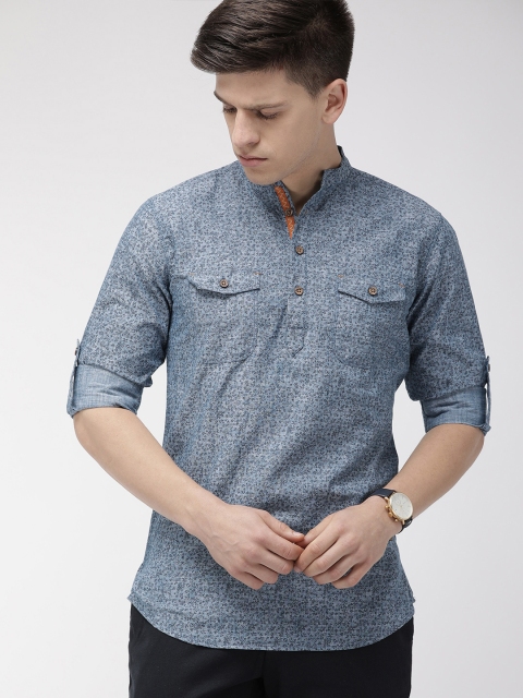 

The Indian Garage Co Men Blue Printed Straight Kurta