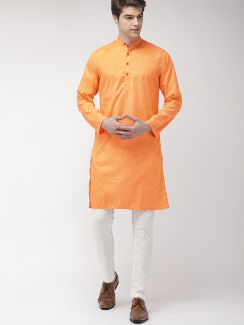 

The Indian Garage Co Men Mustard Yellow & White Solid Kurta with Pyjamas
