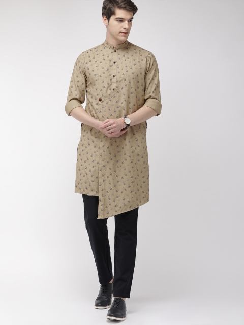 

The Indian Garage Co Men Khaki Printed Straight Layered Asymmetric Fusion Kurta