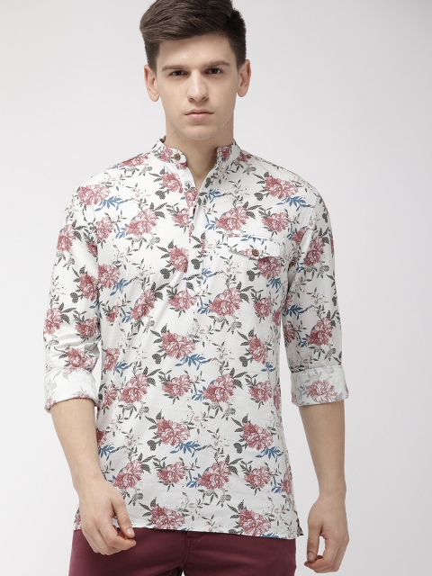 

The Indian Garage Co Men White Floral Printed Floral Kurta