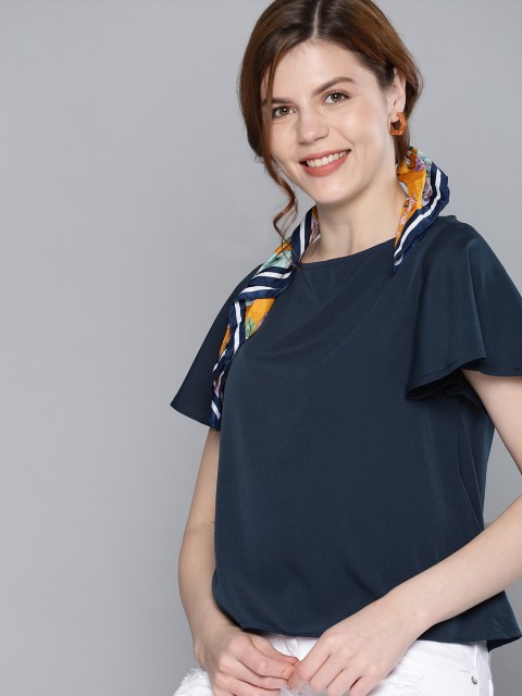

Mast & Harbour Women Navy Blue Solid Top