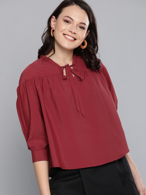 

Mast & Harbour Women Rust Red Solid Boxy Top with Gatherers