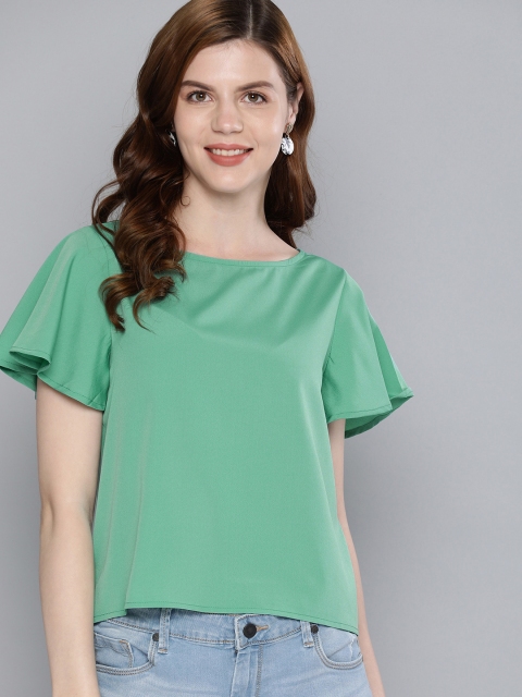 

Mast & Harbour Women Sea Green Solid Top