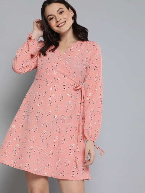 

Mast & Harbour Women Coral Pink Printed Fit and Flare Dress