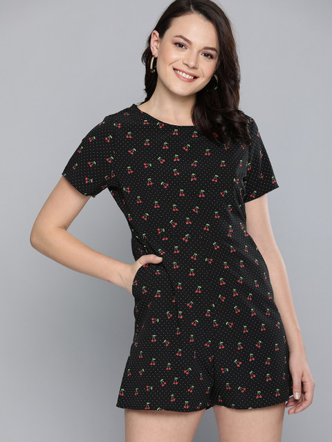 

Mast & Harbour Women Black & Red Printed Playsuit