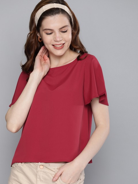 

Mast & Harbour Women Maroon Solid Top