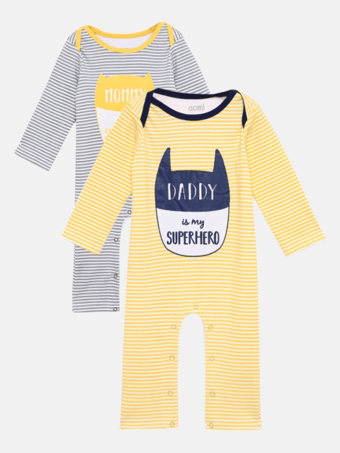 

Aomi Infants Pack of 2 Striped Rompers, Grey melange