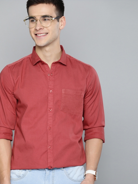 

Mast & Harbour Men Coral Red Regular Fit Solid Casual Shirt