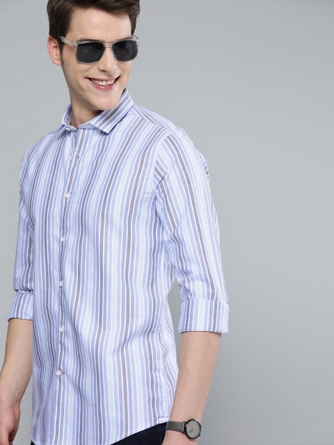 

Mast & Harbour Men Blue & Grey Regular Fit Striped Casual Shirt