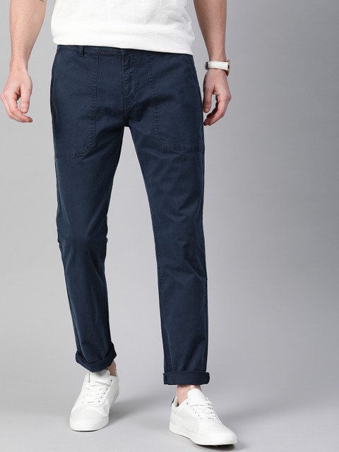 

Mast & Harbour Men Navy Blue Regular Fit Solid Regular Trousers