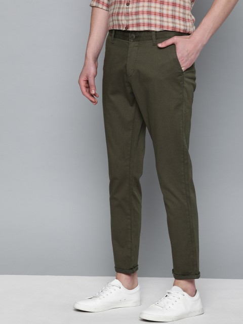 

Mast & Harbour Men Olive Green Regular Fit Solid Regular Trousers