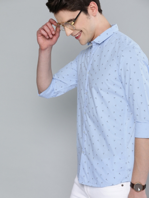 Men Blue & Black Regular Fit Printed Casual Shirt