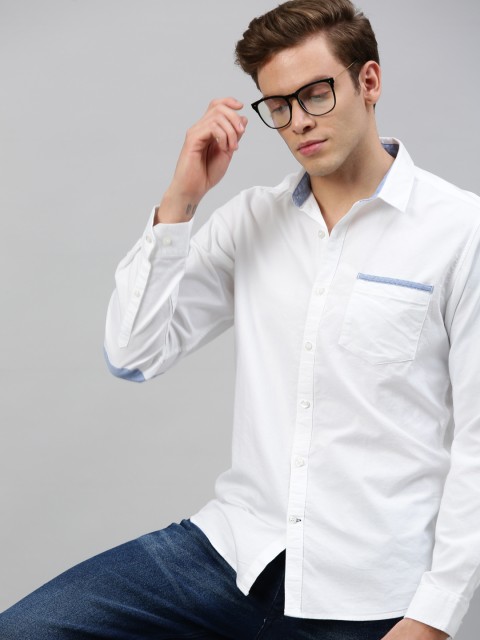 

Mast & Harbour Men White Regular Fit Solid Casual Shirt With Elbow Patches