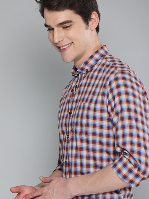 

Mast & Harbour Men Rust Orange & Blue Regular Fit Checked Casual Shirt