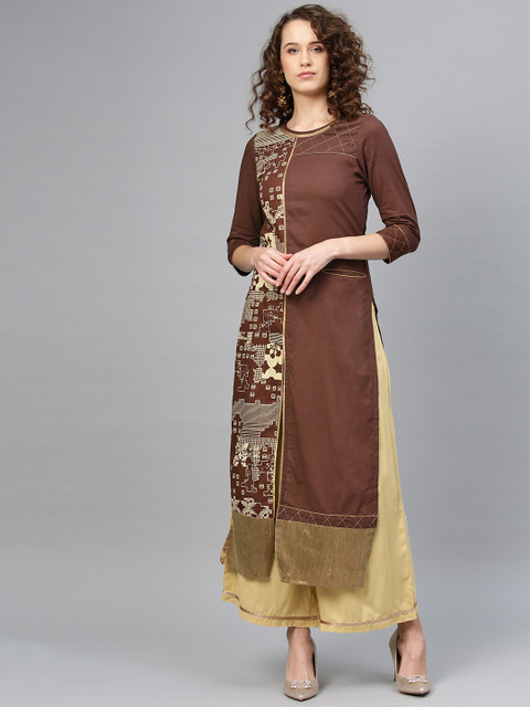 

Tulsattva Women Coffee Brown & Beige Printed Kurta with Palazzos