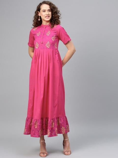 

Tulsattva Women Pink Solid Maxi Dress