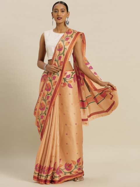

Mitera Beige Silk Blend Printed Tussar Saree